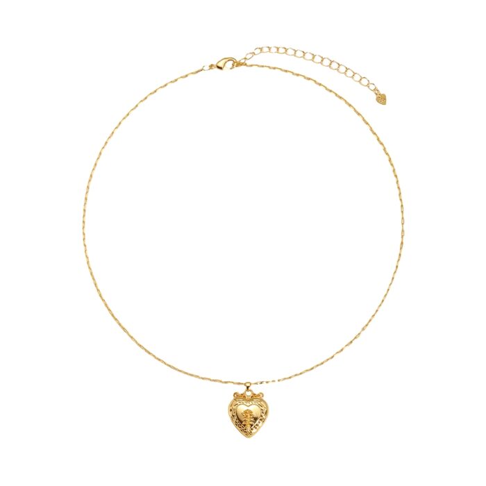 Vintage-inspired heart photo locket necklace with rose floral detail and extender chain, studio white background