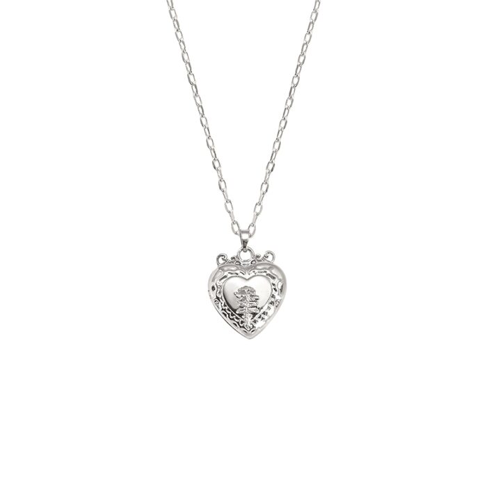 Isabela Photo Locket Necklace in silver with openable heart locket pendant