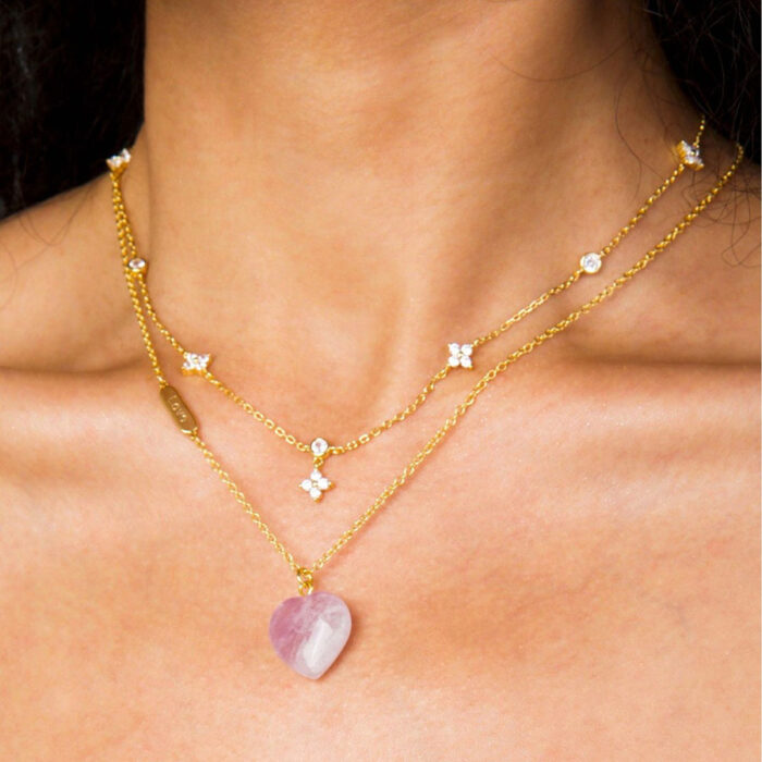 lucky clover gold necklace for women layered gold necklace styling with sparkling CZ accents (trending jewelry stack)