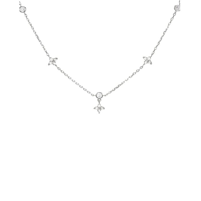 Giftable lucky clover necklace gift for her silver-tone clover station necklace