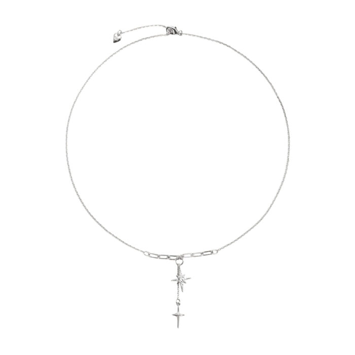 Melissa Silver Star Necklace product photo—north star necklace silver with two star pendants on white background
