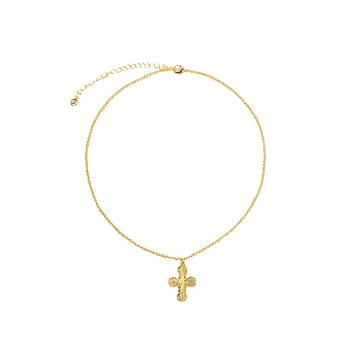 Mini cross pendant necklace gold with adjustable extender and lobster clasp product photo