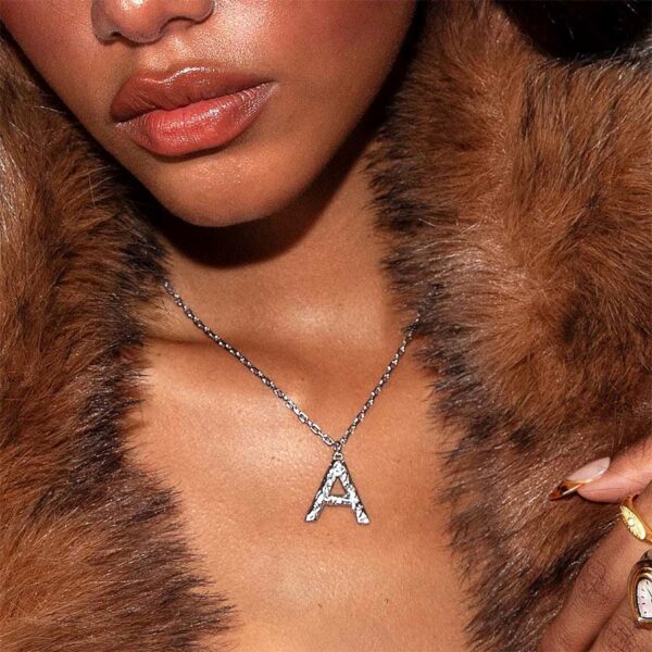 Textured Initial Letter Necklace in Silver