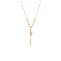minimalist star necklace gold for stacking—layering star necklace gold with double star drop