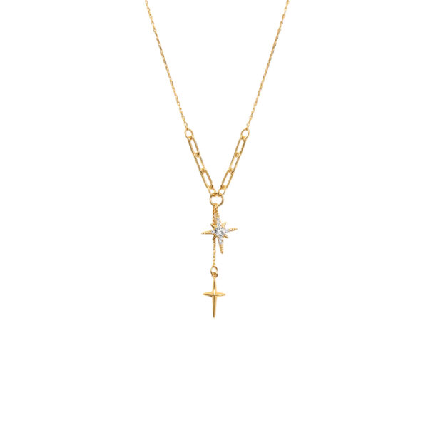 minimalist star necklace gold for stacking—layering star necklace gold with double star drop