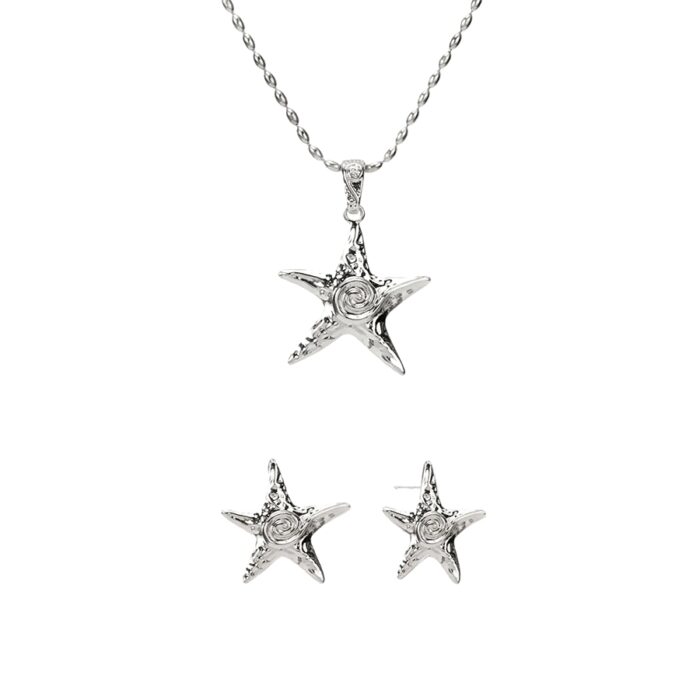 Ocean inspired starfish necklace and earrings set, product photo on white