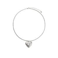 Openable heart locket necklace in silver tone with wheat chain, lobster clasp, extender, and small heart charm