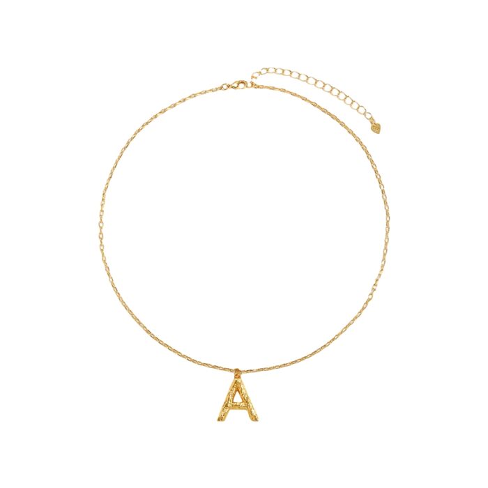 personalized initial necklace 18k gold plated “A” with heart charm extender and minimal everyday layering style