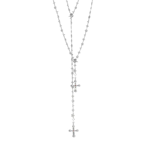 Silver daisy molecule chain set necklace, layered cross duo in silver tone, layered duo for everyday styling