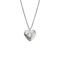 Vintage-style silver tender openable heart locket necklace that opens for a photo, embossed bow detail on wheat chain