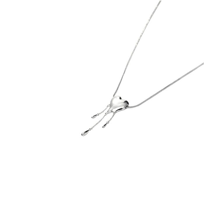 Venom Drip Heart Necklace silver snake chain with melting heart pendant and three teardrop dangles, concert outfit jewelry