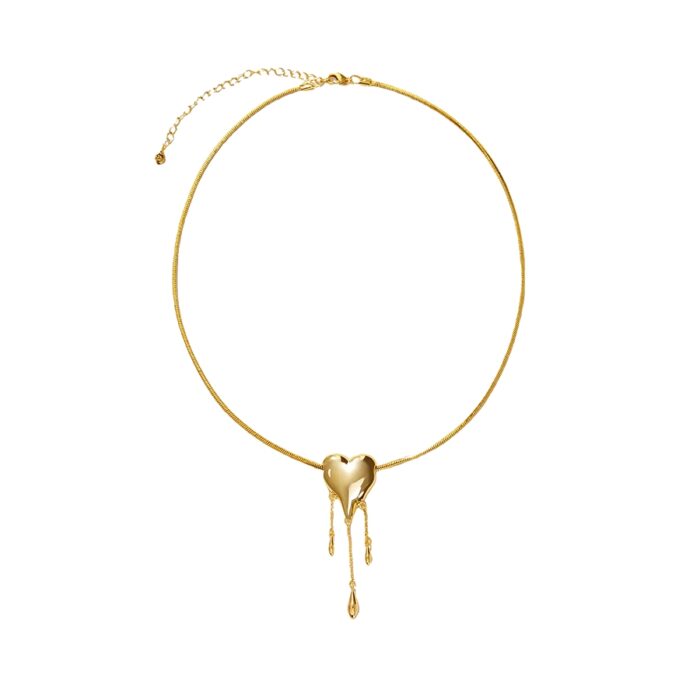 Venom Golden Drip Heart Necklace 18k gold plated brass with lobster clasp and extender, TikTok aesthetic jewelry