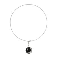 Zeldas Photo Locket Chain silver necklace with black enamel moon pendant on white background