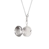 Open locket necklace product photo with polished silver finish and delicate chain